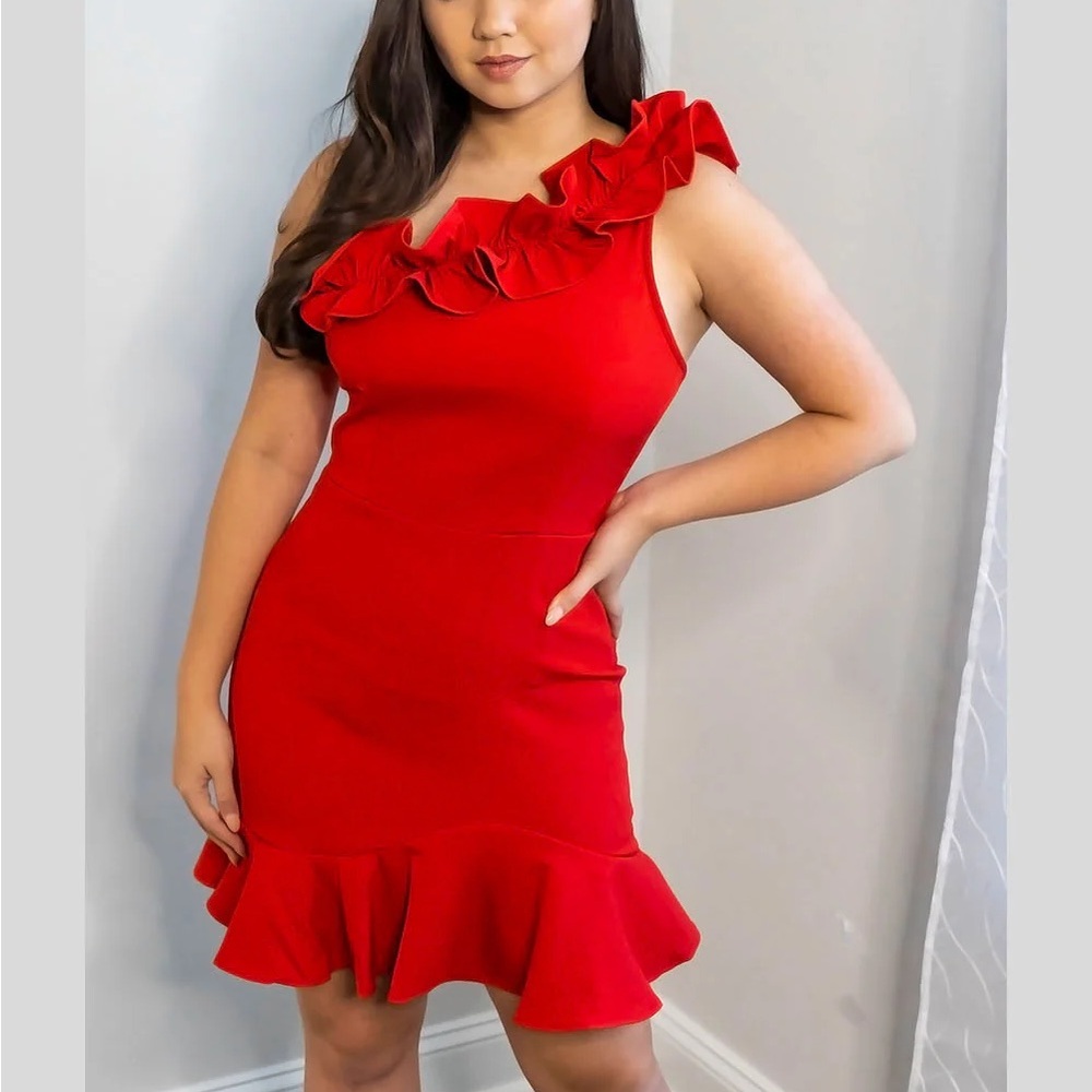 NWT Boutique One Shoulder Red Mini Dress